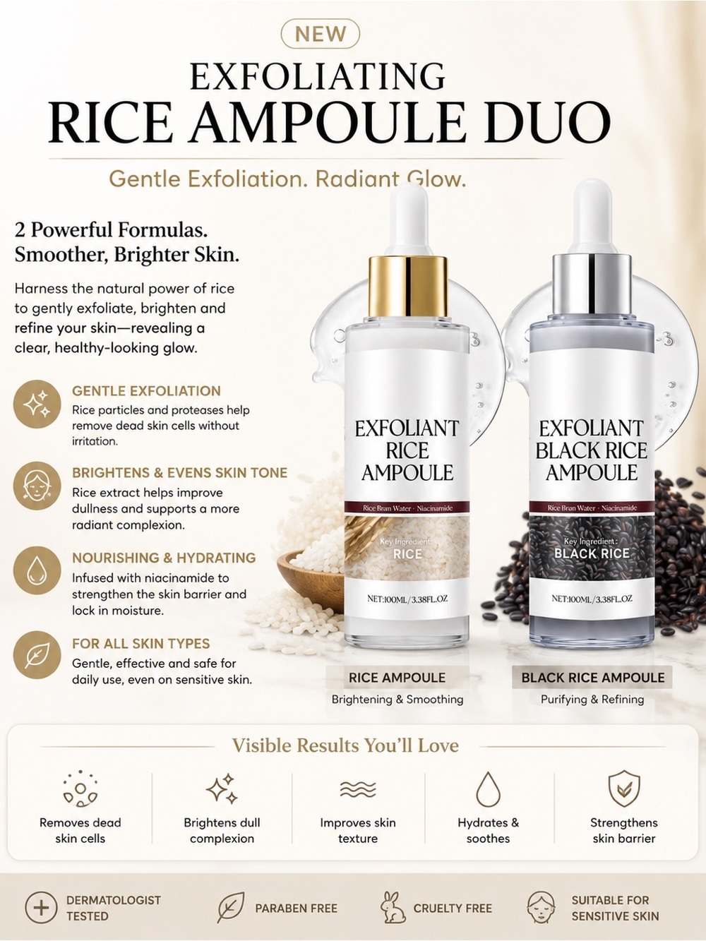 Exfoliating Rice Ampoule Duo - Brightening & Purifying Serums (White & Black)